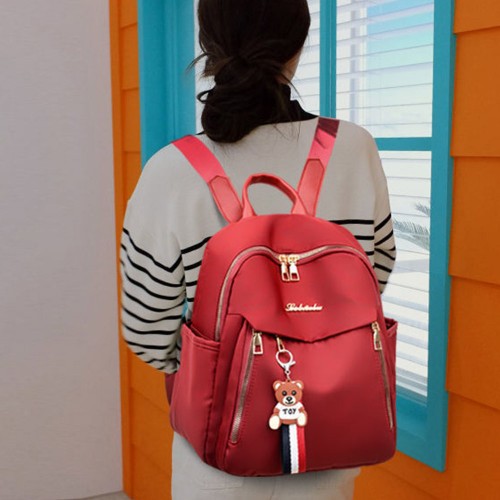 Trendy Micky Mouse Waterproof Women Travel Backpack - Red |image