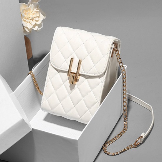 Trendy Embossed Rhombus Flip Women Square Mini Shoulder Bag - White |image