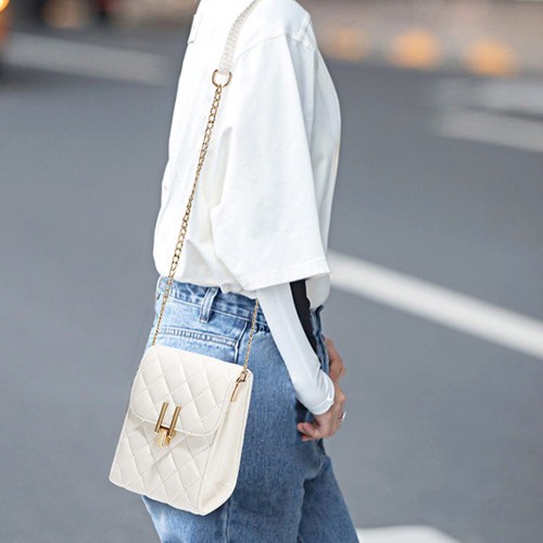 Trendy Embossed Rhombus Flip Women Square Mini Shoulder Bag - White |image