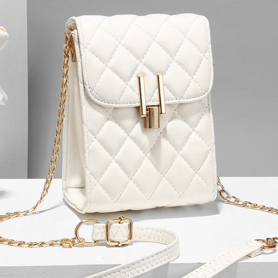 Trendy Embossed Rhombus Flip Women Square Mini Shoulder Bag - White |image