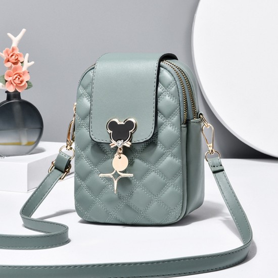 Embossed Geometric Pattern Mickey Mouse Women Shoulder Bag - Green |image