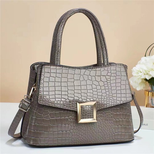 Versatile Stone Pattern Zipper Women Tote Handbag - Grey |image