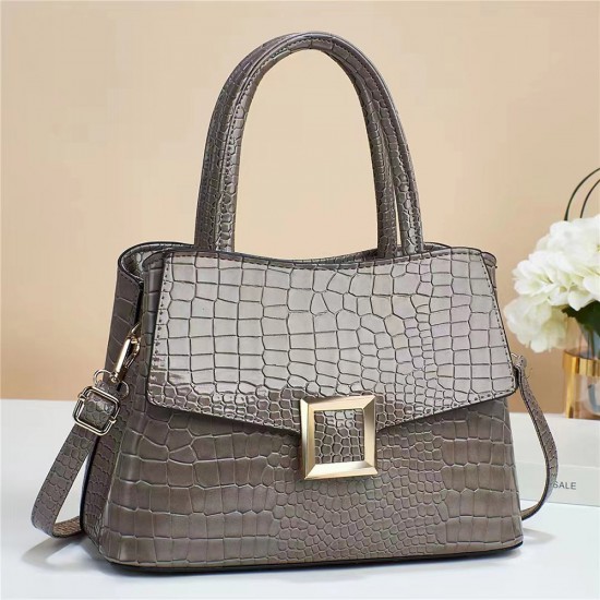 Versatile Stone Pattern Zipper Women Tote Handbag - Grey |image