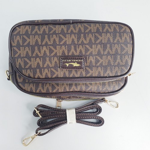 Luxury Letter Printed Diagonal Round Shoulder Bag - Chocolate |image