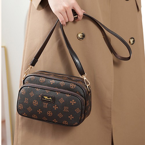 Luxury Floral Diagonal Mini Round Shoulder Bag - Dark Brown |image