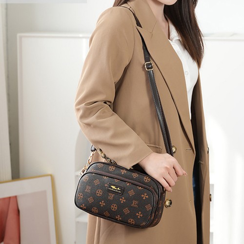 Luxury Floral Diagonal Mini Round Shoulder Bag - Dark Brown |image