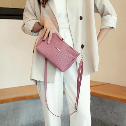 Trendy Rhombic Adjustable Stripe Small Square Messenger Bag - Pink |image
