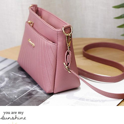 Trendy Rhombic Adjustable Stripe Small Square Messenger Bag - Pink |image