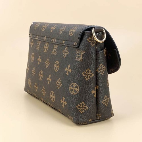 Elegant Zipper Pocket Flap Geometric Pattern Shoulder Bag - Chocolate |image