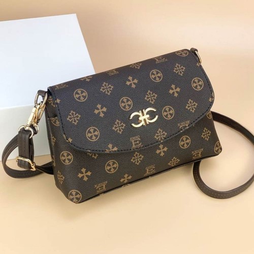 Elegant Zipper Pocket Flap Geometric Pattern Shoulder Bag - Chocolate |image