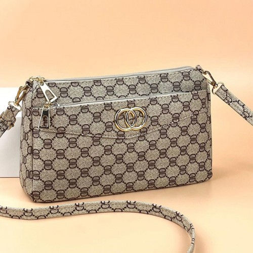 Elegant Geometric Design Removable Stripe Messenger Bag - Light Brown |image