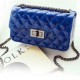 Magnet Buckle Chain Stripe Embossed Rhombus Shoulder Bag - Blue |image