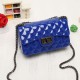 Magnet Buckle Chain Stripe Embossed Rhombus Shoulder Bag - Blue