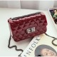 Magnet Buckle Chain Stripe Embossed Rhombus Shoulder Bag - Red |image