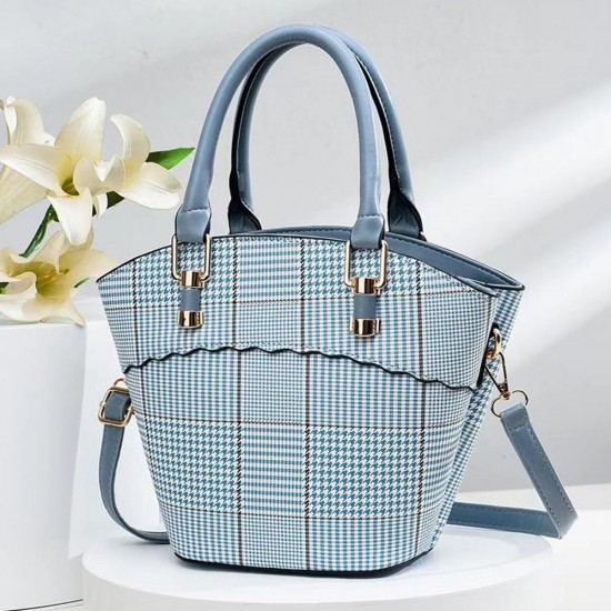 Showing image for Portable Bucket Plaid Removable Stripe Tote Handbag - Blue Portable Bucket Plaid Removable Stripe Tote Handbag - Blue |image