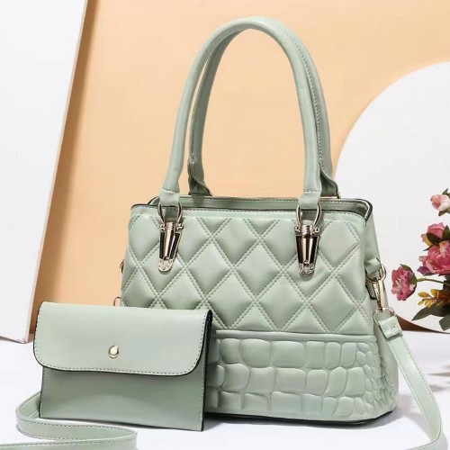 Geometric Embossed Removable Stripe Tote Handbag -Green |image