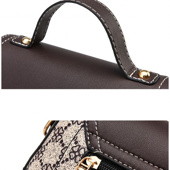 Lock Closure Round Shape Floral Printed Shoulder bag - Light Brown |image