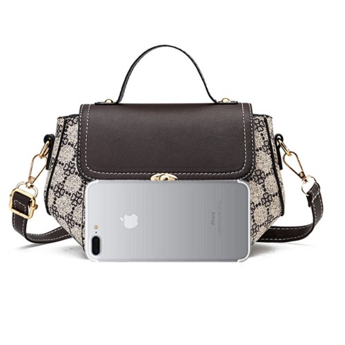 Lock Closure Round Shape Floral Printed Shoulder bag - Light Brown |image