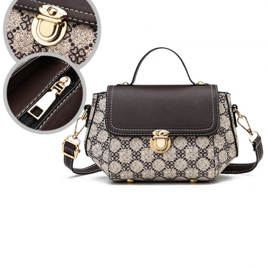 Lock Closure Round Shape Floral Printed Shoulder bag - Light Brown |image