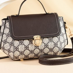 Lock Closure Round Shape Floral Printed Shoulder bag - Light Brown