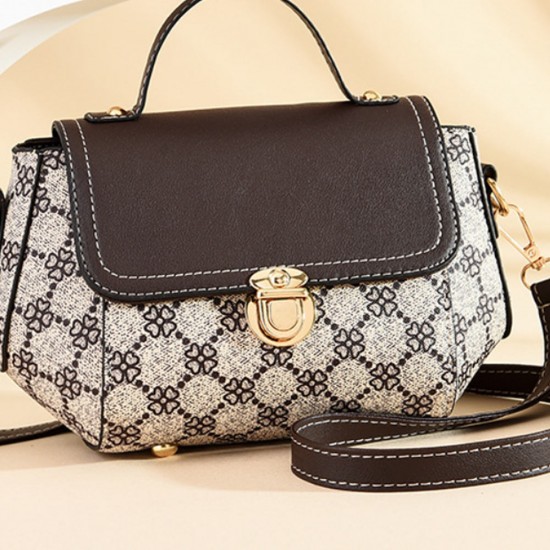 Lock Closure Round Shape Floral Printed Shoulder bag - Light Brown |image