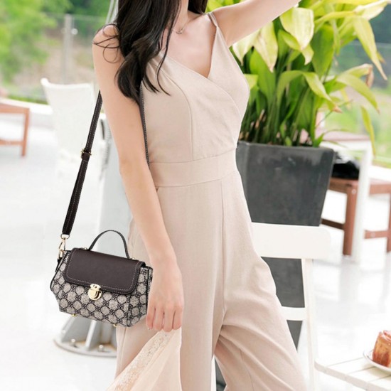 Lock Closure Round Shape Floral Printed Shoulder bag - Light Brown |image