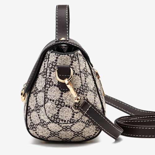 Lock Closure Round Shape Floral Printed Shoulder bag - Light Brown |image
