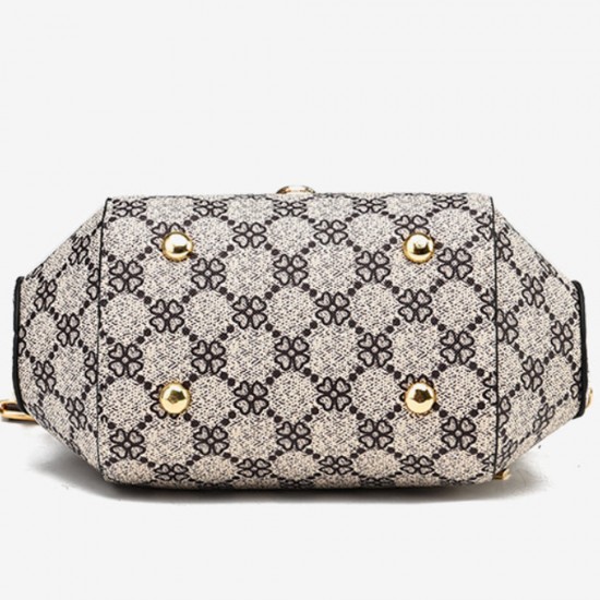 Lock Closure Round Shape Floral Printed Shoulder bag - Light Brown |image