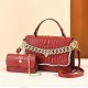Durable Cross-Border Embossed Chain Texture Handbags - Red |image