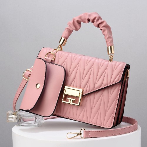 Wrinkle Portable Small Satchel Messenger Women Shoulder bag - Pink |image