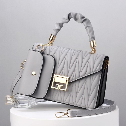 Wrinkle Portable Small Satchel Messenger Women Shoulder bag - Grey |image