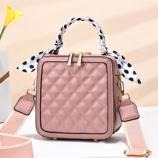 Trendy Rhombus Portable Square Messenger Women Shoulder Bag - Pink |image