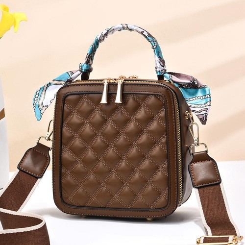 Trendy Rhombus Portable Square Messenger Women Shoulder Bag - Dark Brown |image