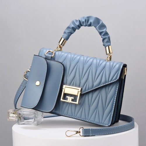 Wrinkle Portable Small Satchel Messenger Women Shoulder bag - Light Blue |image