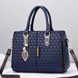 Geometric Pattern Embossed Women Tote Handbags - Blue