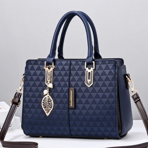 Geometric Pattern Embossed Women Tote Handbags - Blue |image
