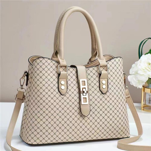 Contrast Bucket Checked Pattern Women Tote Hand bag - Beige |image