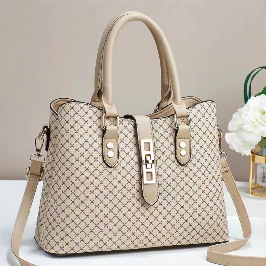Contrast Bucket Checked Pattern Women Tote Hand bag - Beige |image