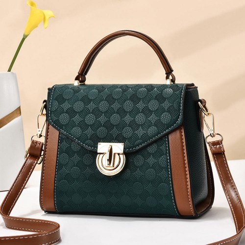 Embossed Crossbody Floral Lock Closure Women Shoulder Bag - Green |image