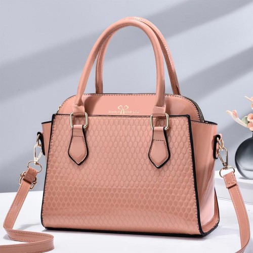 Trendy Embossed Zipper Closure Women Messenger Hand Bag - Pink |image