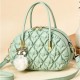 Textured Folded Women Messenger Thin Shell Fur Ball Shoulder Bag - Green