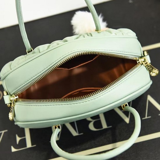 Textured Folded Women Messenger Thin Shell Fur Ball Shoulder Bag - Green |image