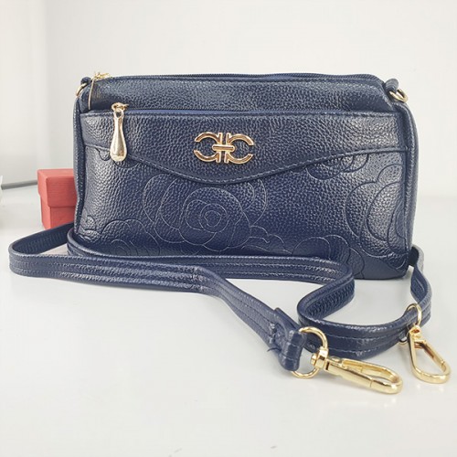 Korean Style Floral Zipper Closure Diagonal Shoulder Bag - Blue |image