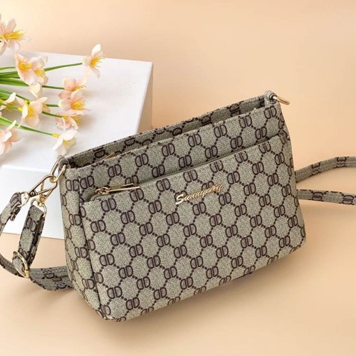 Oblique Geometric Pattern Adjustable Stripe Women Shoulder Bag - Light Brown |image