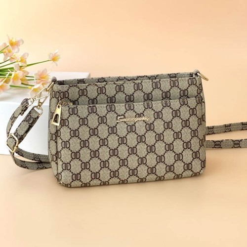 Oblique Geometric Pattern Adjustable Stripe Women Shoulder Bag - Light Brown |image