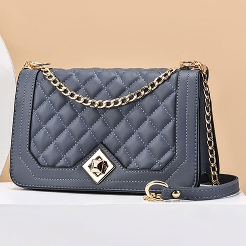 Luxury Lock Closures Rhombus Chain Women Shoulder Bag - Blue |image