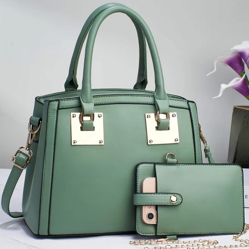 Two-Piece Solid Patch Pocket Women Tote Square Hand Bag - Green |image