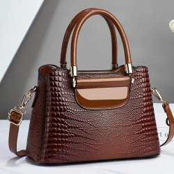 Explosive Style Crocodile Pattern Texture Women Tote Hand Bag - Brown