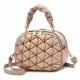 Trendy Winkled Embossed Patch Pocket  Women Round Shoulder Bag - Beige