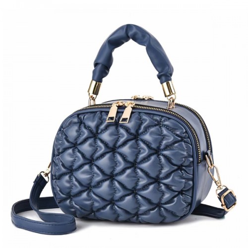 Trendy Winkled Embossed Patch Pocket Women Round Shoulder Bag - Blue |image